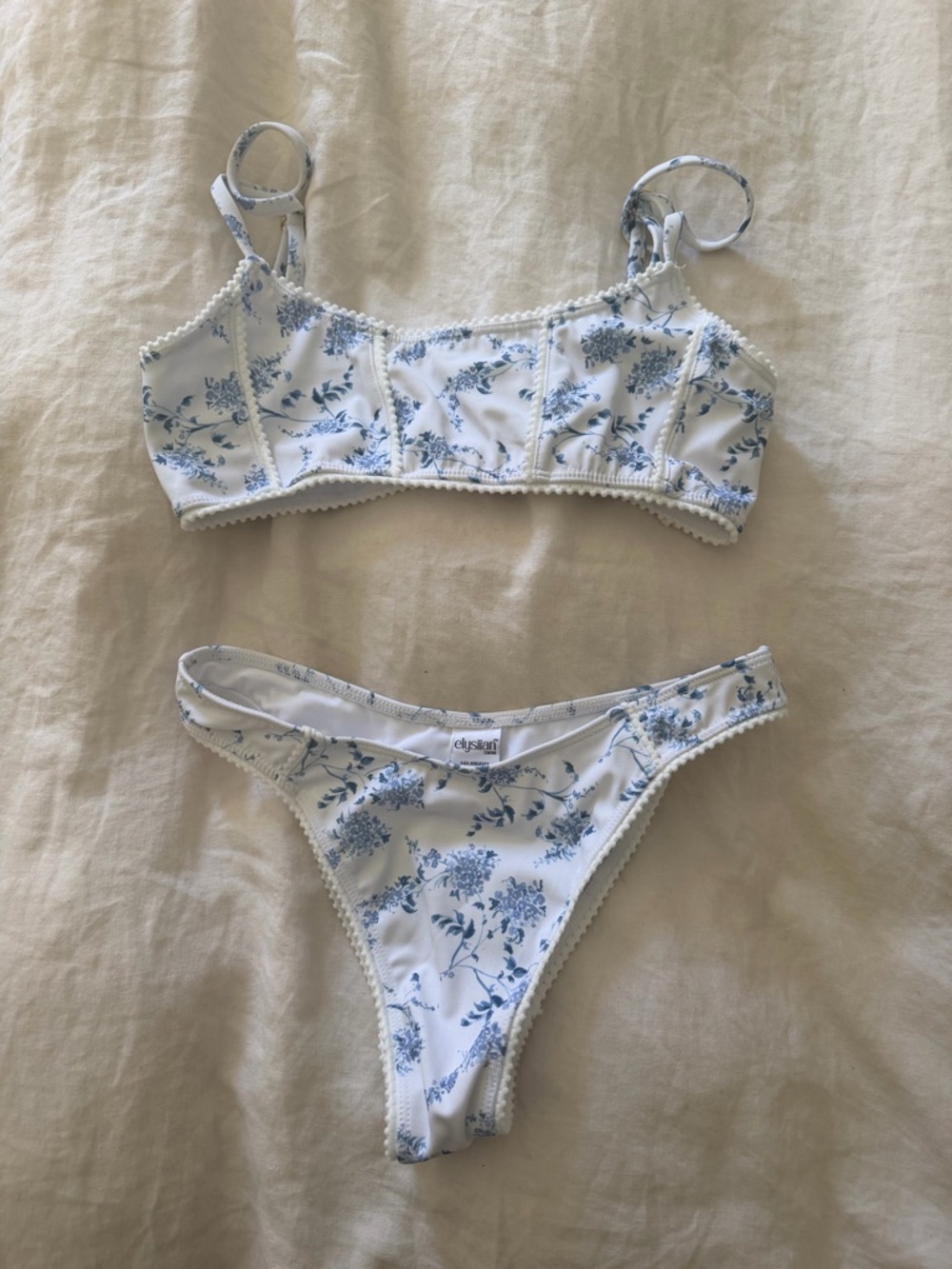 Floral Blue & White Bralette Bikini Set - Elysiian